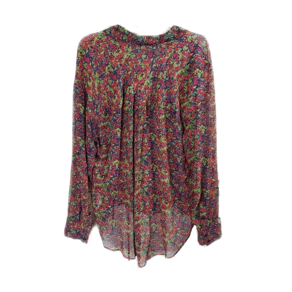 Free People Womens L Flowy Flowery Semi Sheer Button Shirt/Tunic - Picture 7 of 7